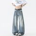 Streetwear Fleece-Lined Jeans – Washed Cleanfit Bamboo Texture Relaxed Trousers (Men's Winter Straight-Leg Denim With Curved Hem)_mkmklike.com