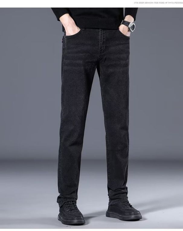 Men's Stretch Denim Jeans Classic Straight Leg Comfort Fit Trousers For Casual Daily Wear_mkmklike.com
