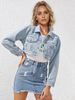 Women's Casual Denim Jacket - Oversized Lightweight Cropped Coat With Long Sleeves & Turn-Down Collar_mkmklike.com