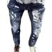 Personalized Printing European And American Splicing Beggar Ink-splashing Jeans Men's Slim-fitting Small Feet Ripped Trendy Brand_mkmklike.com
