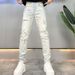 Ripped, Stylish, Light Colored Men's Jeans For Spring And Summer, Trendy And Versatile, Stretchy, Slim Fit, Youthful And Fashionable Brand Long Pants._mkmklike.com