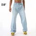 EF JEANS | 2024 Summer New Product, Korean Version Of Retro Light Blue Thin Pendant Feeling Washed And Polished White Jeans_mkmklike.com