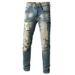 Men's Distressed Slim Straight Jeans – Vintage Washed Denim With Ripped Details, Classic 5-Pocket Design For Casual Outfits (28-40 Waist)_mkmklike.com