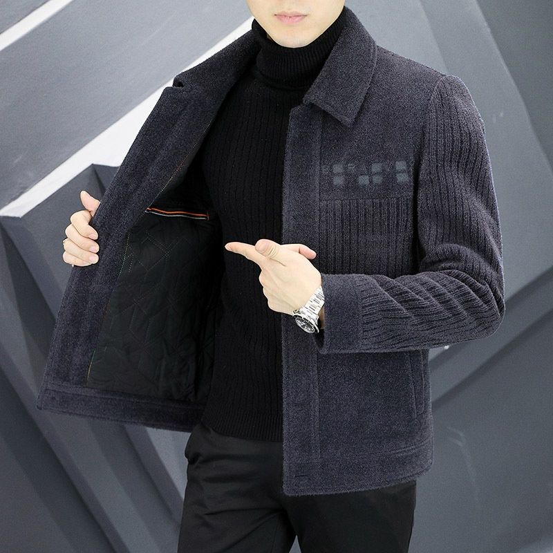 Lunar Apex Short Coat Gold Mink Fur Woolen Overcoat Men's Fashion Autumn Winter Trendy Stylish Thickened Turn-down Collar Jacket_mkmklike.com