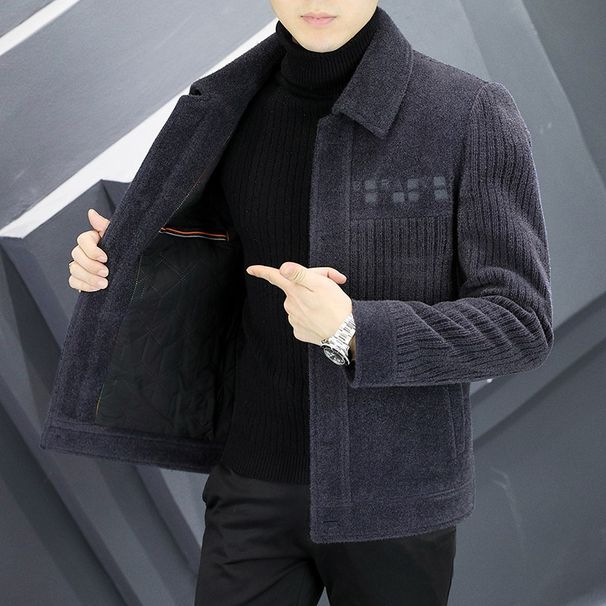 Lunar Apex Short Coat Gold Mink Fur Woolen Overcoat Men's Fashion Autumn Winter Trendy Stylish Thickened Turn-down Collar Jacket_mkmklike.com