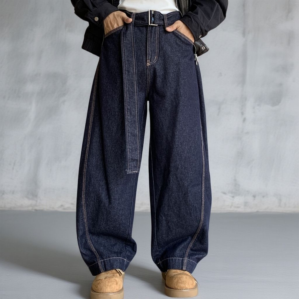 Men’s Classic Blue Washed Denim Jeans – Relaxed Straight Fit, Retro American Style Jeans_mkmklike.com