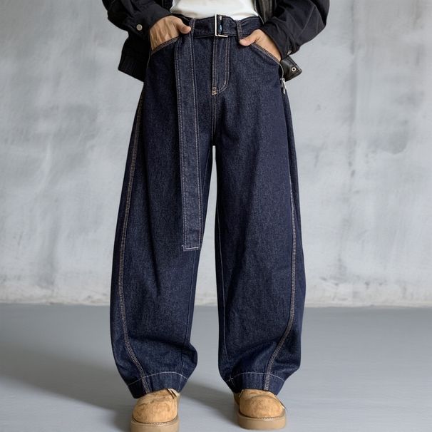 Men’s Classic Blue Washed Denim Jeans – Relaxed Straight Fit, Retro American Style Jeans_mkmklike.com
