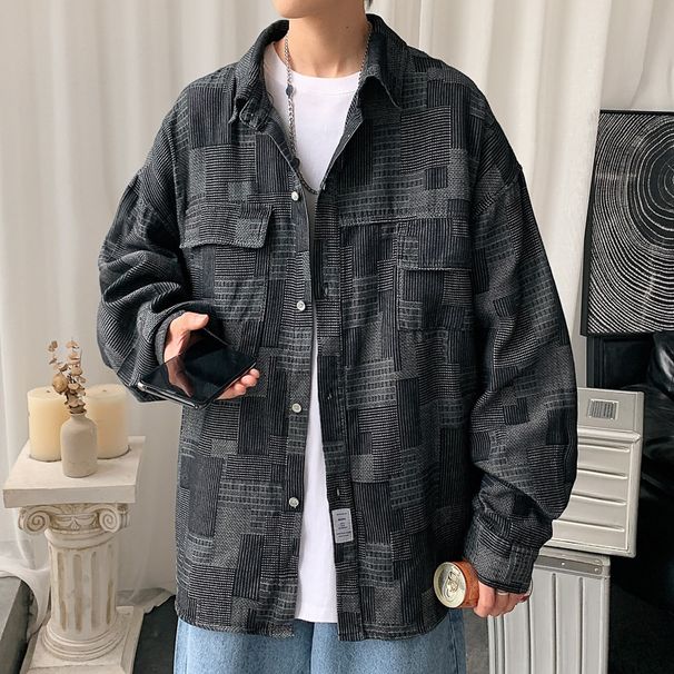 Northfold Hong Kong Autumn Denim Workwear Jacket Harajuku Style Men's Thin Japanese Trendy Loose Long Sleeve Casual Shirt_mkmklike.com