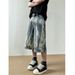 American Washed Flame Patterned Tied Denim Cropped 2025 Straight Loose Over Knee Casual Wide Leg Pants_mkmklike.com