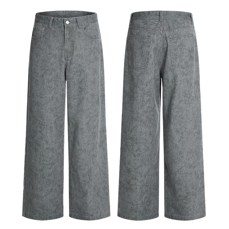 Tie-Dye Washed Jeans – Streetwear A-Line Wide Leg Denim Pants With Drop Cuff (Men's Oversized Gray Distressed Jeans For Casual Wear)_mkmklike.com