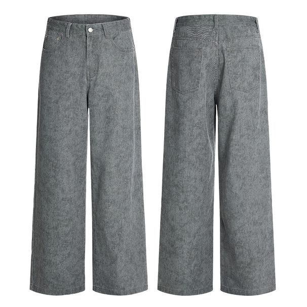 Tie-Dye Washed Jeans – Streetwear A-Line Wide Leg Denim Pants With Drop Cuff (Men's Oversized Gray Distressed Jeans For Casual Wear)_mkmklike.com