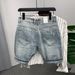Blue Trendy Zippered Ripped Denim Shorts For Men Versatile Summer Style Young Adults Five Point Pants_mkmklike.com