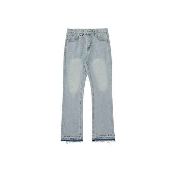Men's Clean Fit Vintage Washed Jeans – Retro Distressed Denim Pants With Fringe Hem (Light Blue, 507 Fit)_mkmklike.com