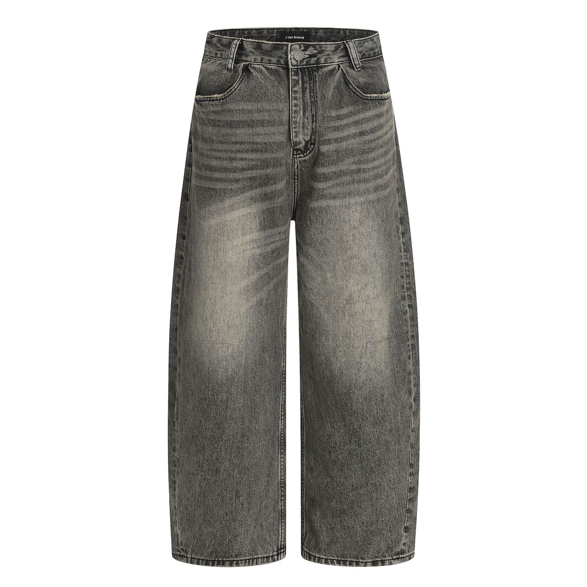Unisex Straight Leg Whiskered Jeans Clean Fit Loose Versatile Wide Leg Pants Midweight Cotton Black Washed Distressed 11KN_mkmklike.com