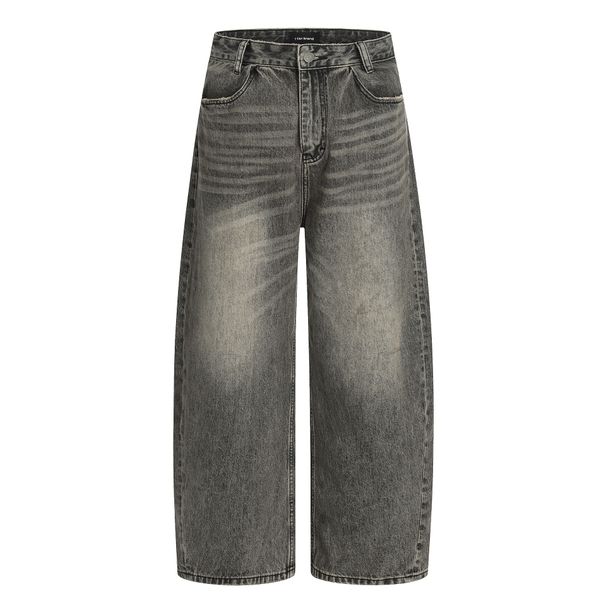 Unisex Straight Leg Whiskered Jeans Clean Fit Loose Versatile Wide Leg Pants Midweight Cotton Black Washed Distressed 11KN_mkmklike.com