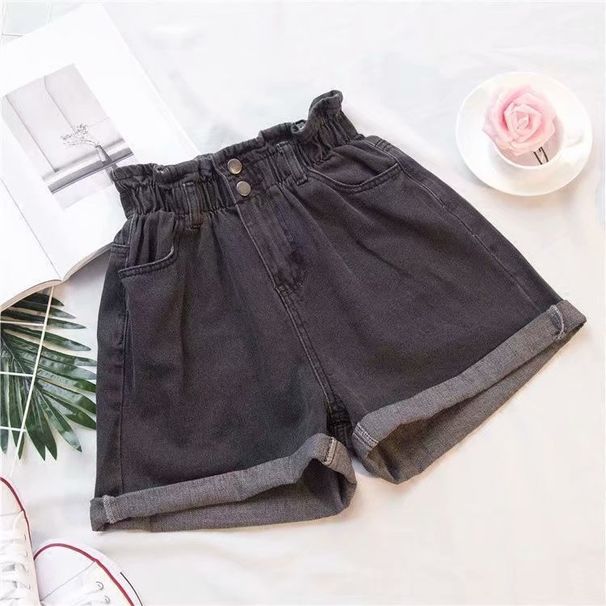 Women's Clothing Thigh Thick Denim Shorts For Women Large Size Fat Mm Elastic Waist Slim Loose Wide Leg A Line Hot Pants Trendy Women_mkmklike.com