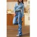Slim Fit mid Waist Embroidered Slightly Flared Denim Jeans Long Women's Clothing for Spring Autumn Season_mkmklike.com