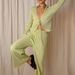 Women's fashion sexy deep V cardigan long sleeve pajamas two-piece set_mkmklike.com