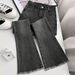 Meituan Online Supermarket's Same Style Blue Frayed Hem Flared Jeans Women, Summer High-waisted Slimming Pants For_mkmklike.com