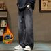 Pulse American Retro Black Gray Jeans For Men, Fleece Lined, Thickened, Straight Loose Fit, Autumn Winter High Street_mkmklike.com