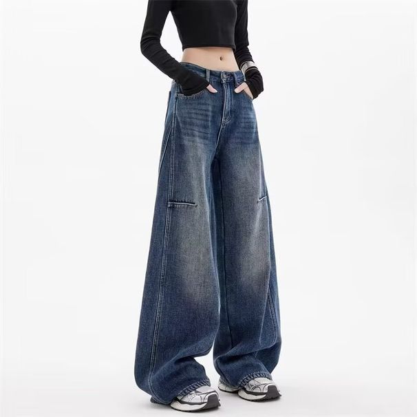 "Women's Vintage Wide-Leg Jeans – 90s Retro High-Waisted Distressed Denim With Raw Hem, Oversized Streetwear Fit, Unisex Aesthetic"_mkmklike.com
