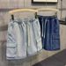 Trendy Men's Casual Workwear Denim Shorts, Summer Multi Mouth Bag, Elastic Waist, Work Wear Capris_mkmklike.com