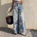 Women's Printed Wide-Leg Jeans – High-Waisted Loose Fit Denim Pants For Bold Streetwear Looks_mkmklike.com