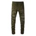 Men's Clothing High Street Men's Jeans Men's Slim Army Green Stretch Ripped Jeans Men's Trousers 851_mkmklike.com