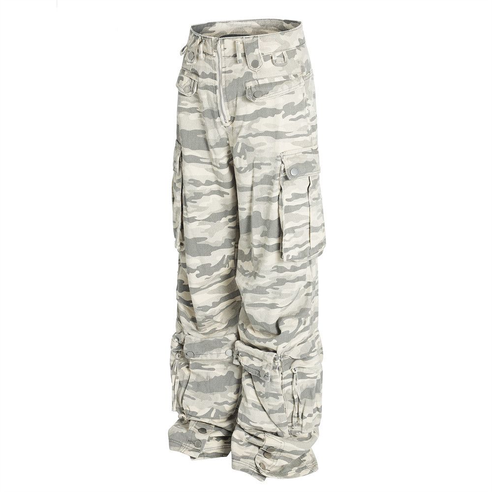 Functional Multi-Pocket Design Camouflage Cargo Men's High Street Trend Denim Sports Casual Outdoor Tactical Pants_mkmklike.com
