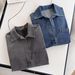 Women's Clothing Pullover Denim Shirt Straight Drape Wide Leg Pants Suit_mkmklike.com