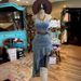 Women's suspender waist high elastic slim fit slit oblique ruffle denim dress_mkmklike.com