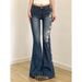 Vintage Rose Embroidered Flare Jeans For Women – Y2K Stretch Denim, Slim Fit, Low-Rise (Blue, S-XL)_mkmklike.com
