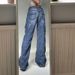 Women's Distressed Denim Jeans – Patchwork Design, Straight Leg, Medium Wash, Casual & Stylish_mkmklike.com