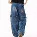 Men's Clothing Trousers Sports Button Denim Retro Lazy Distressed Straight Work Jeans Teenagers Multi Pocket_mkmklike.com