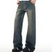 Men's Clothing Retro High Street Blue Distressed Wide Leg Jeans Loose Fit Slimming Straight Leg Floor Length Trousers For Men And Women Trendy Brand_mkmklike.com