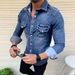 Wholesale foreign trade new men's clothing Korean style denim clothes washed men's slim casual long-sleeved denim shirt jacket for men_mkmklike.com