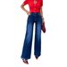 Women's Clothing Flared Jeans – High Waist Bootcut Denim Pants With Stretch, Slimming Dark Blue Wide Leg Trousers For Work & Casual_mkmklike.com