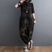Summer Vintage-tyle Plu-ize Women' Denim Overall, Looe Fit, Printed, Large Pocket, Drop-crotch, Caual Harem_mkmklike.com