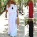 Women's Fashion casual solid color one-shoulder elastic waist short-sleeved long dress_mkmklike.com