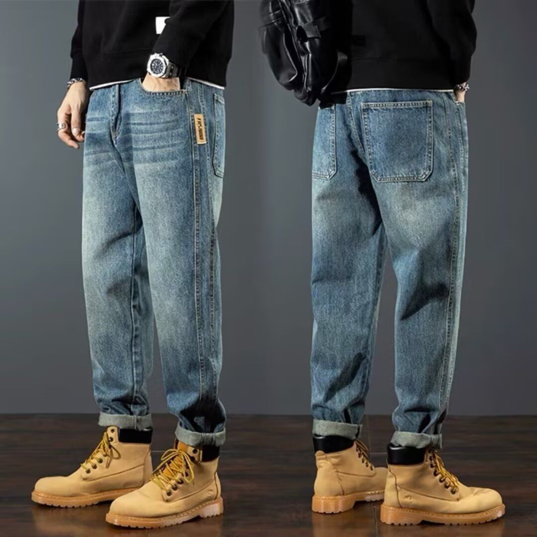 Men's American Retro Style Loose Straight Leg Jeans 2024 New Harem Pants Casual Autumn Winter Wear for Men_mkmklike.com