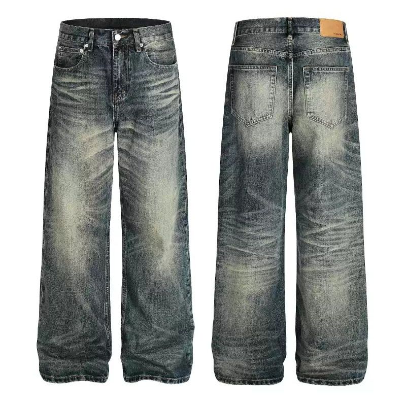 Unisex Vintage Washed Straight-Leg Jeans – Distressed Cat Whisker & Faded Details For Retro Streetwear (XS-XXL, Classic Blue)_mkmklike.com