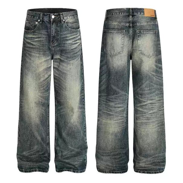 Unisex Vintage Washed Straight-Leg Jeans – Distressed Cat Whisker & Faded Details For Retro Streetwear (XS-XXL, Classic Blue)_mkmklike.com