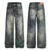 Unisex Vintage Washed Straight-Leg Jeans – Distressed Cat Whisker & Faded Details For Retro Streetwear (XS-XXL, Classic Blue)_mkmklike.com
