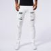 Men's Skinny Jeans White All Season European American Style Motorcycle Ripped Patch Slim Stretch Denim_mkmklike.com