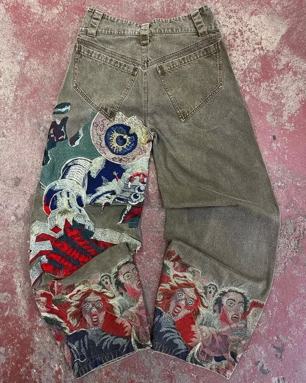 Men's Y2K Retro Wide Leg Jeans - Hip Hop Punk Embroidered Loose Fit Denim Pants For Streetwear & Casual Wear_mkmklike.com