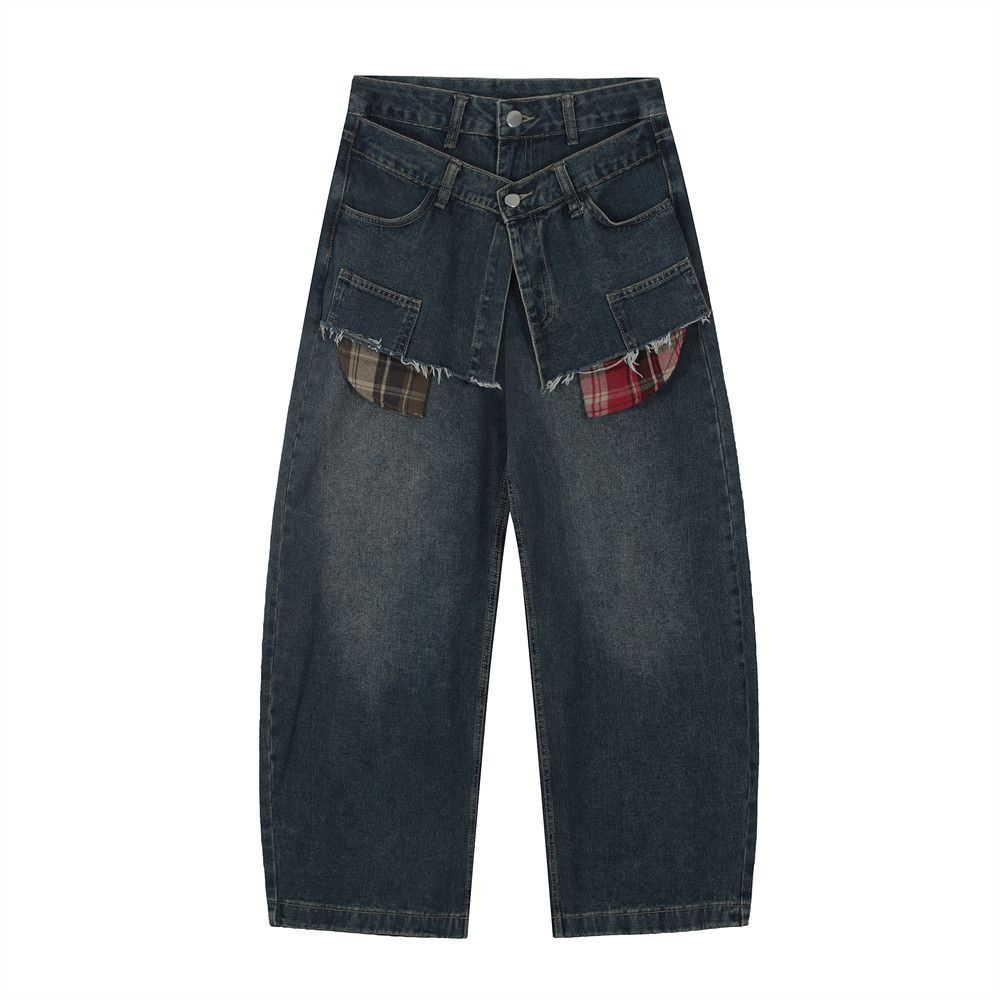 Two-Piece Pocket Jean For Men, Spring And Autumn American Style Overize Pant, High Street Looe Wide-Leg_mkmklike.com