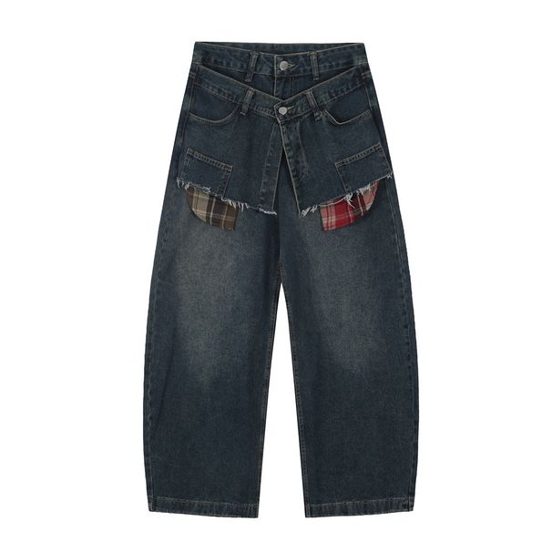 Two-Piece Pocket Jean For Men, Spring And Autumn American Style Overize Pant, High Street Looe Wide-Leg_mkmklike.com
