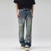 Men's Fashion High Street Distressed Washed Denim Jeans With Bell Bottom & Ripped Details_mkmklike.com