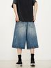 American Retro Street Washed Lightning Pattern Seven-point Jeans Men's And Women's Summer Loose Wide-leg Straight Casual Shorts_mkmklike.com