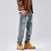 New Retro Workwear Yellow Mud Jeans Loose Straight Leg Men's American High Street Wide Leg Pants_mkmklike.com